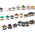 Chinese Pavilion Models With Various Styles Different Colors And Traditional Roof Designs