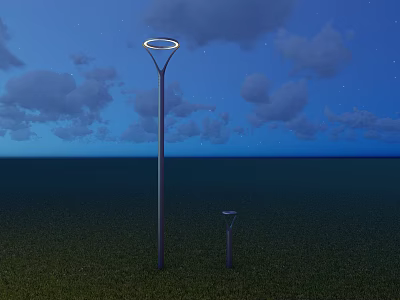 Modern Outdoor Lights With Tall And Short Design In Night Sky Grass Field 3d model