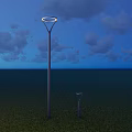 Modern Outdoor Lights With Tall And Short Design In Night Sky Grass Field