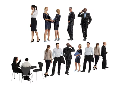 Group of Business Professionals Standing and Sitting Interacting in Office 3d model