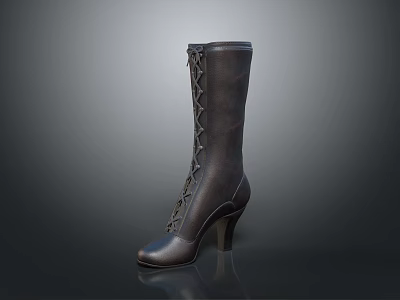 Black Leather Lace Up Knee High Boots Shoes with High Heel and Classic Design 3d model