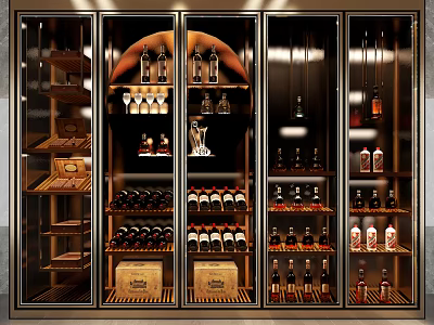 Luxury Wine Cellar With Glass Doors And Assorted Bottles 3d model