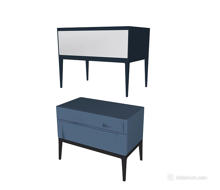 Modern Bedside Tables With Dark Blue And Blue Finish White Panel And Drawer Design 3d model 