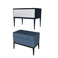 Modern Bedside Tables With Dark Blue And Blue Finish White Panel And Drawer Design