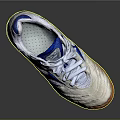 White Athletic Shoes With Blue Logo Orange Sole White Laces And Mesh Upper Design