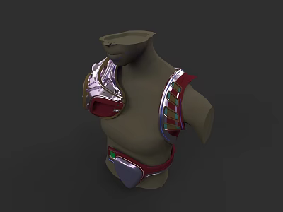 Women's Decorative Shoulder And Chest Armor With Silver Red Accents Green Detail 3d model