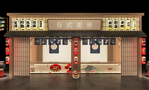 Japanese style door head food store door head facade Japanese material store door head sushi restaurant Jakakaya lantern cloth curtain billboard 3d model