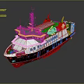 Modern 3D Rendered Ship With White Red Black Hull Green Deck And Yellow Superstructure