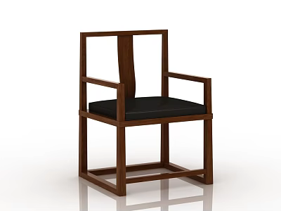 Modern Wooden Dining Chair With Armrests And Black Padded Seat Design 3d model