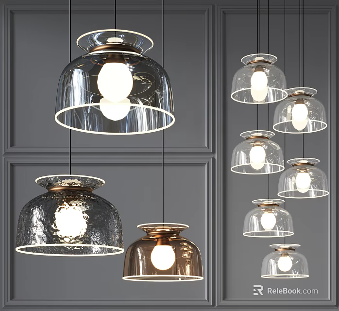 Stylish Modern Transparent Glass Chandeliers With Metallic Elements For Interior Lighting 3d model