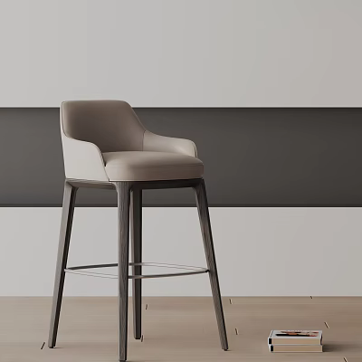 Modern Bar Stool With Beige Leather Upholstery And Dark Wooden Legs Design 3d model