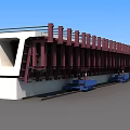Prefabricated Bridge Girder Structure With Red Beams White Abutment Blue Supports On Tracks