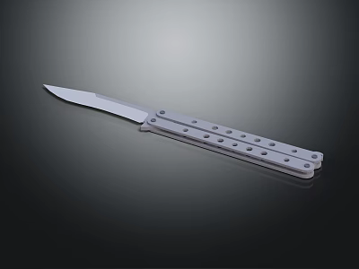 Silver Butterfly Knife With Sharp Blade Metal Handle And Reflective Surface 3d model