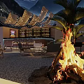 Scenic Mountain Backdrop Bar With Outdoor Seating Night View And Ambient Lighting Decor