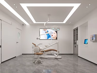 Modern Dental Clinic Interior With Dental Chair Surgical Light And TV Screen 3d model