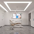 Modern Dental Clinic Interior With Dental Chair Surgical Light And TV Screen