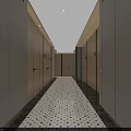 Modern Luxurious Elevator Lobby Interior With Glass Doors Wooden Walls And Recessed Lighting