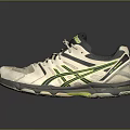 White Athletic Shoes With Green Stripes Gray Laces And Durable Rubber Sole