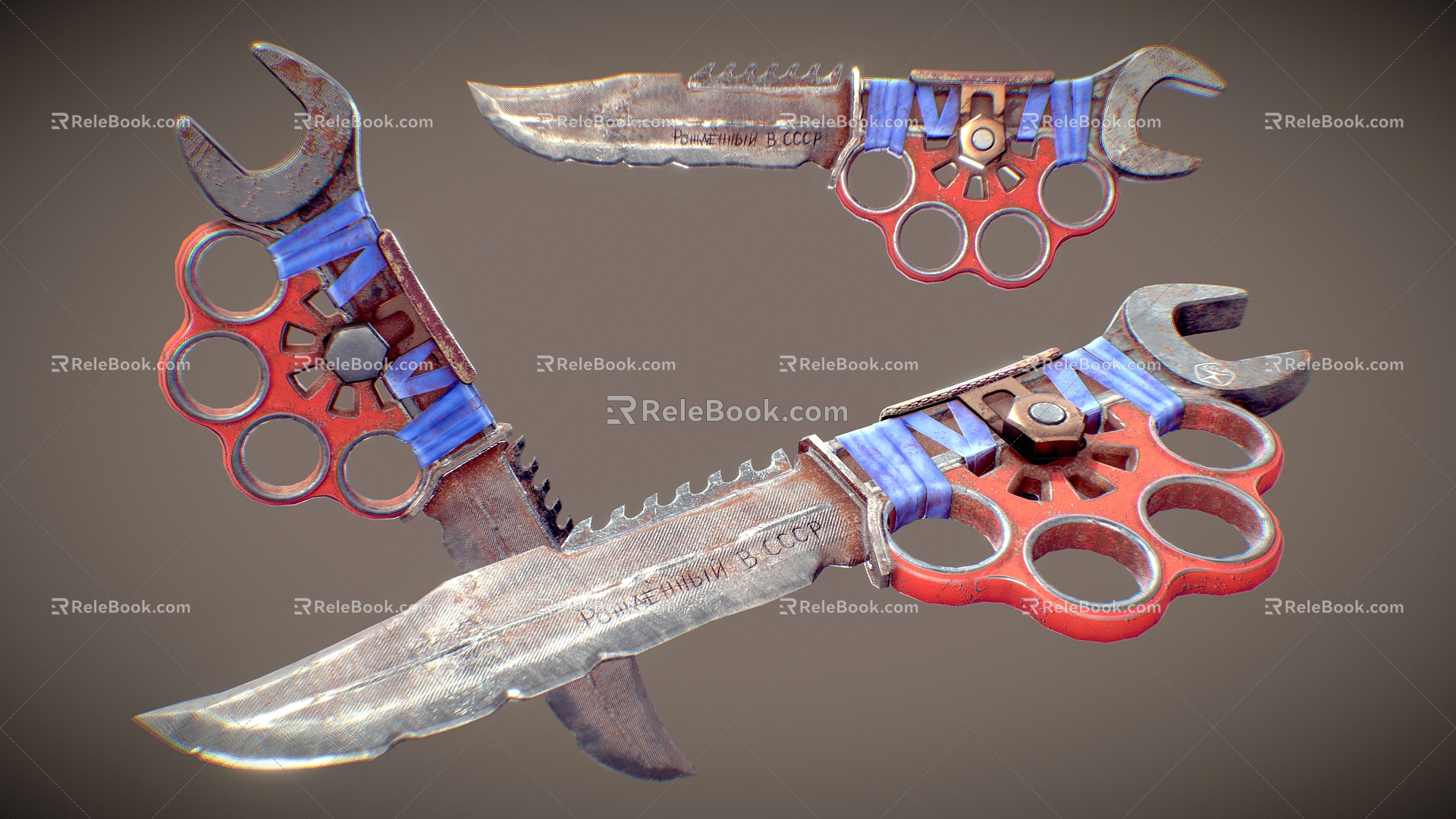 Post-apocalyptic knife art knife wrench handle 3d model