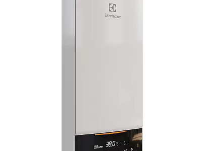 Rinnai White Water Heater With Digital Display Showing 38 Degrees Celsius 3d model