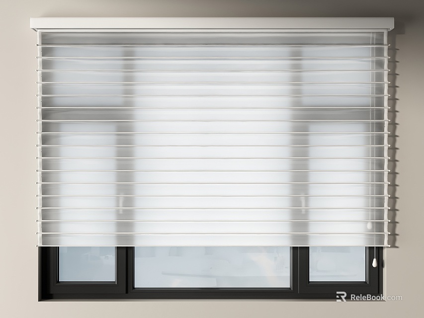 White Window Blinds Installed On Window With Black Frame For Modern Home Interior Design 3d model 