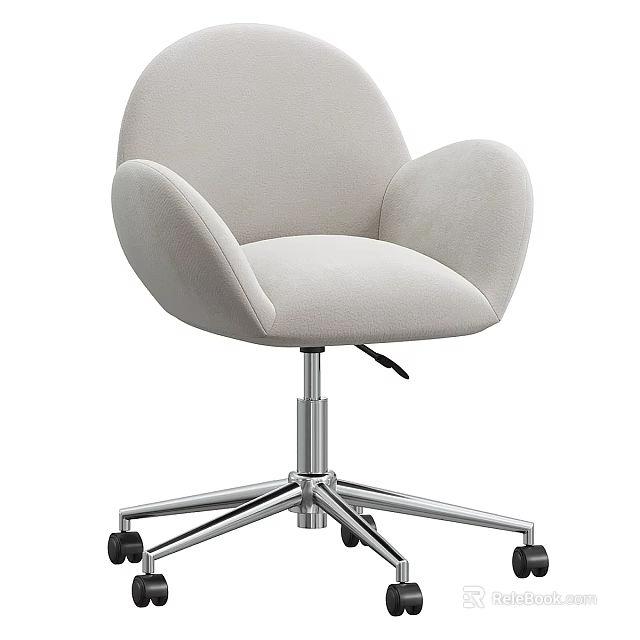 Light Gray Upholstered Office Chair With Curved Armrests And Metallic Five Star Base 3d model 