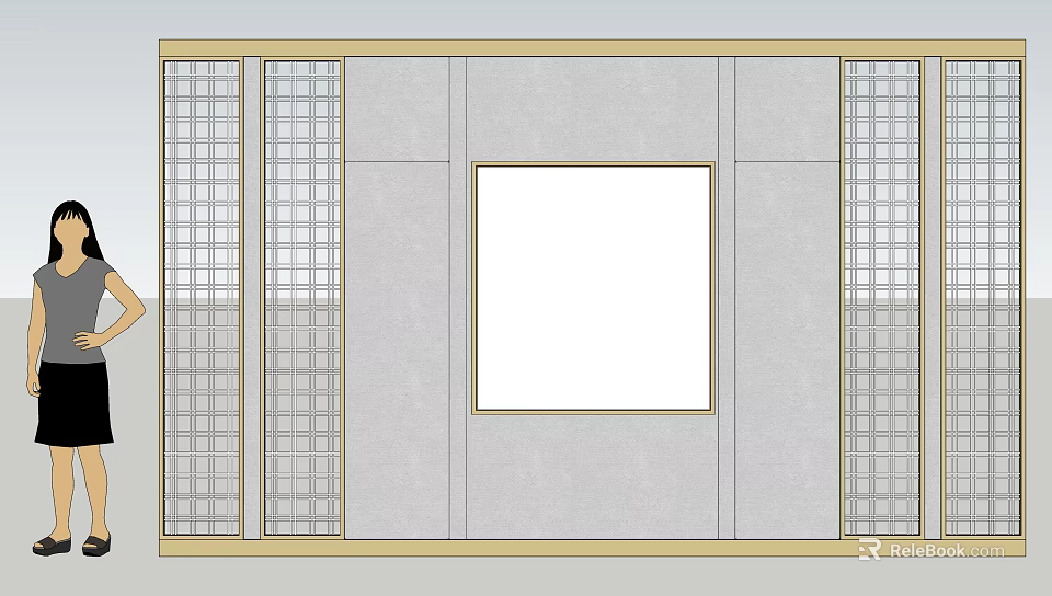 Modern Background Wall Design With Wooden Frame Square Panel And Side Grid 3d model