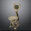 Artistic Light Colored Chair With Round Backrest Decorative Dots And Patterned Seat