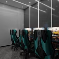 Modern Gaming Internet Cafe Interior With Multiple Computers Ergonomic Chairs And Stylish Lighting 3d model