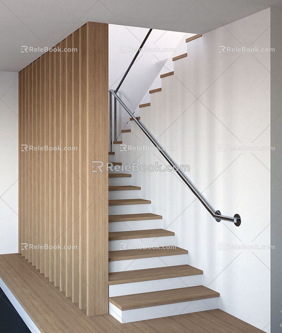 wooden stair handrail stair villa stair 3d model