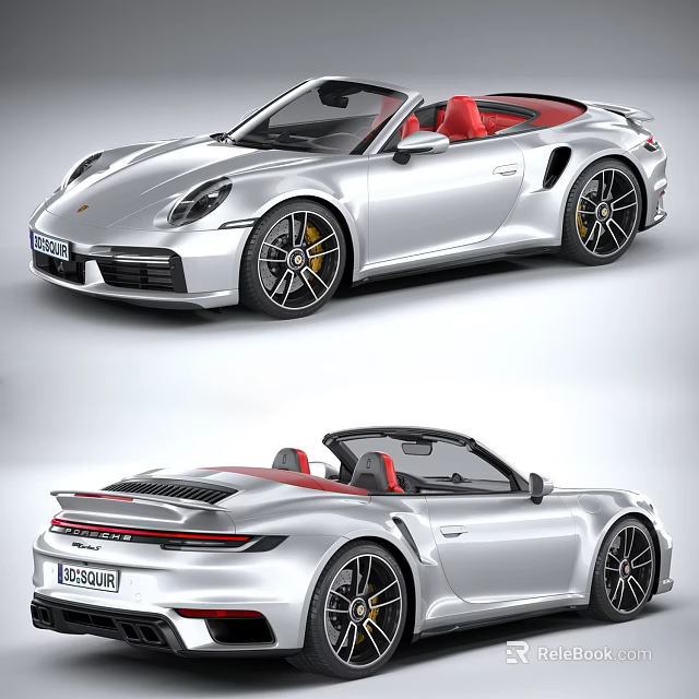 Silver Convertible Sports Car with Red Seats Sporty Exterior and Alloy Wheels 3d model 