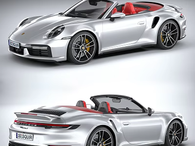 Silver Convertible Sports Car with Red Seats Sporty Exterior and Alloy Wheels 3d model
