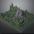 Miniature Natural Landscape Model With Dense Forest Rocky Hill And Various Trees
