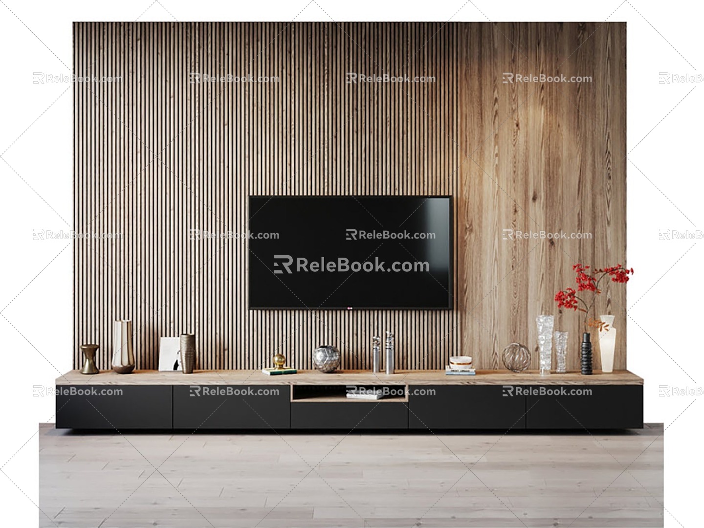 Wooden TV Cabinet TV Background Wall 3d model