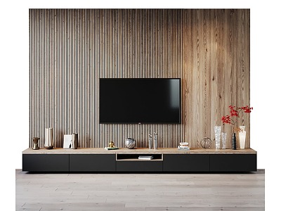 Wooden TV Cabinet TV Background Wall 3d model