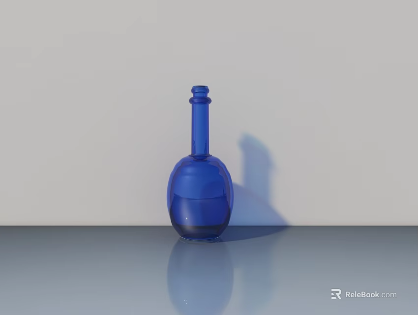 Blue Ceramic Bottle With Smooth Rounded Body On Gray Tabletop Against Light Wall 3d model 