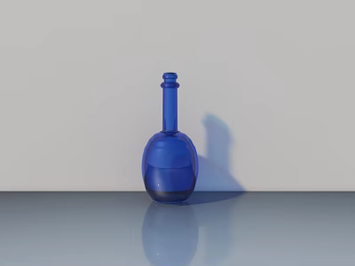 Blue Ceramic Bottle With Smooth Rounded Body On Gray Tabletop Against Light Wall 3d model