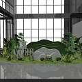 Wenzhou Themed Indoor Display With Green Mountain Shaped Plants And Modern Glass Building