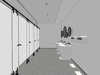 Public Restroom Interior With Toilet Stalls Sinks Mirrors And Modern Facilities 3d model