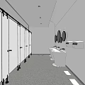Public Restroom Interior With Toilet Stalls Sinks Mirrors And Modern Facilities