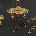 Elegant Golden And Black Chandeliers With Intricate Layered Hanging Design Details