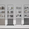Modern Style Bookcases in Four Different Colors with Multiple Shelves Holding Books and Decorative Boxes