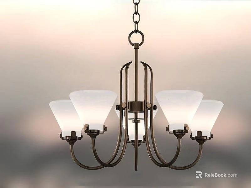 Classic Retro Style Chandelier With White Glass Shades And Metal Arms Design 3d model 
