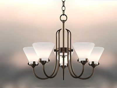 Classic Retro Style Chandelier With White Glass Shades And Metal Arms Design 3d model