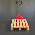 Wooden Pallet Truck With Red Base Black Handle And Wheels For Material Handling