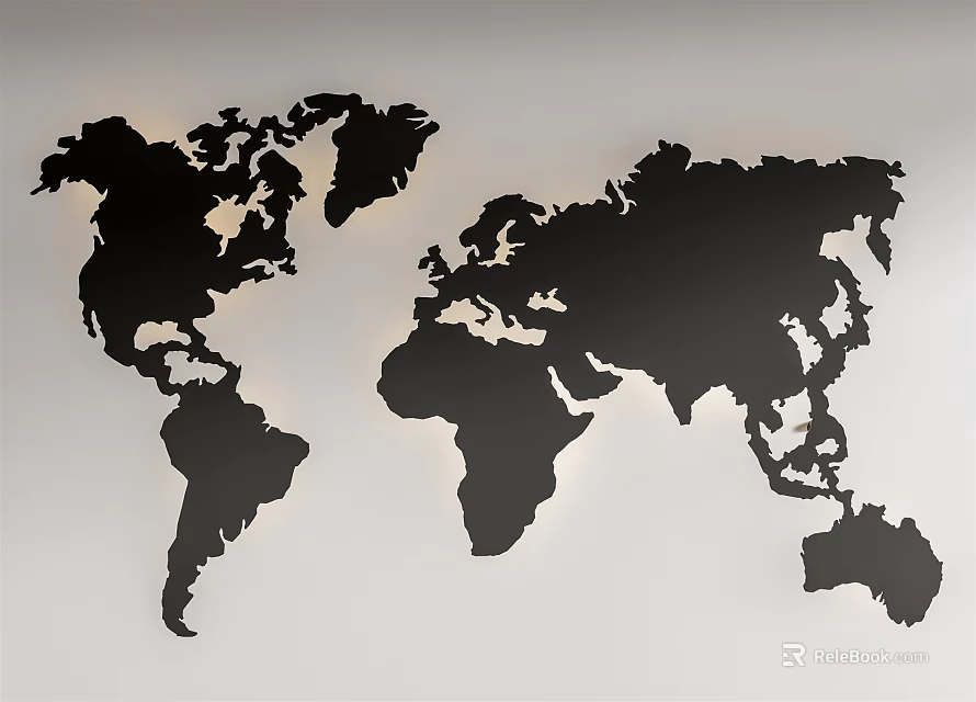 Stylish Black World Map Wall Decor for Modern Home Wall Art 3d model