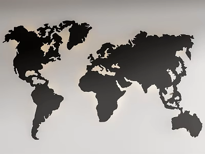 Stylish Black World Map Wall Decor for Modern Home Wall Art 3d model