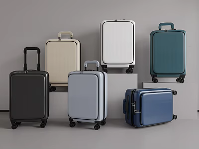 Various Colored Hard Shell Luggage With Modern Design And Rolling Wheels 3d model