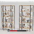 Decorative Ornament Set on Multi Tiered Shelves with Vases Photo Frames Sculptures and Books