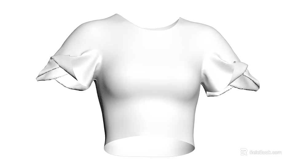 White Stylish Cropped Top With Ruffled Sleeves And Fitted Design 3d model 